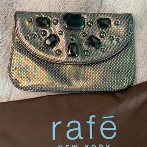 Rafe metallic leather jeweled clutch